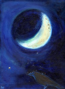 जुलाई चंद्रमा, 2014, (कार्ड पर तेल और सोने की पत्ती)